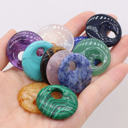Natural Stone Pendant Semi-precious Stones Round Big Hole Charms For Jewelry Making DIY Necklace Bracelet Earrings Accessories