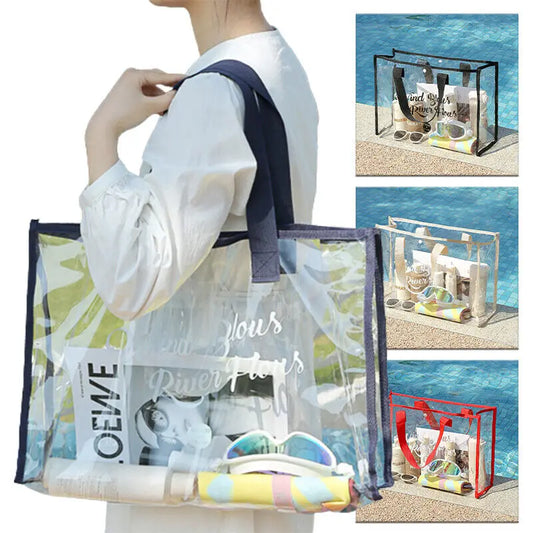 Fashion Women Clear Tote Pvc Laser Waterproof Transparent Handbags Female Large Shopper Shoulder Bag Summer Beach Portable Pouch
