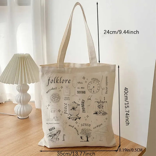 1 pc folklore Tote Bag, Taylor Tote Bag, Book Bag, TS Merch, Shopping Bag, Shoulder Bag, Canvas Bag, Christmas Birthday Gift