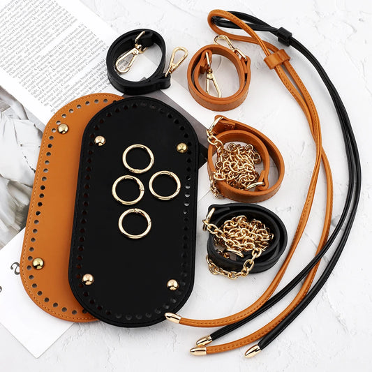 1 Set Handmade Handbag Shoulder Strap Woven Bag Set Leather Bag Bottoms With Hardware Accessories For Diy Bag Backpack