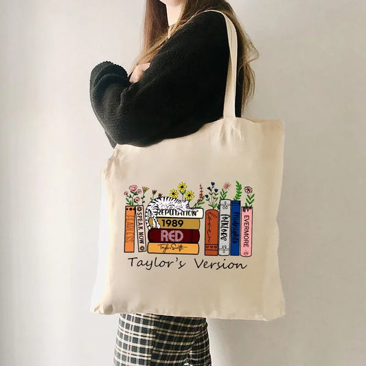 1 Pc Taylor's Version Album Book Pattern Tote Bag Gift for TS Fans Large Capacity Canvas Shoulder Bag Women's Shopping Bag