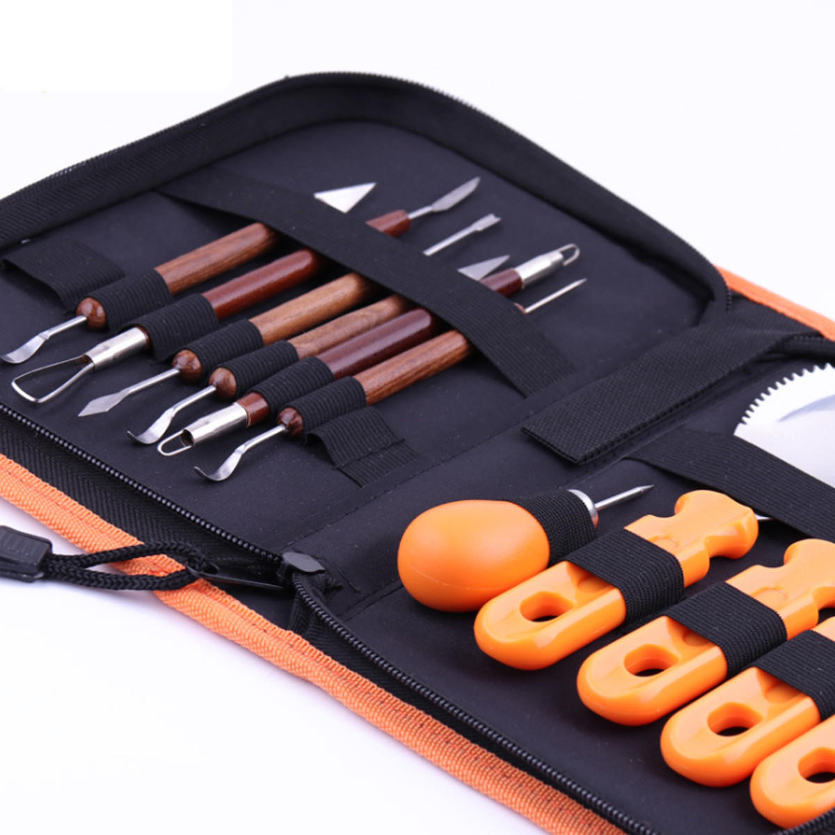 Pumpkin Carving Tool Set – 11 Pieces with Storage Bag, Includes Lamp and Wood Carving Tool