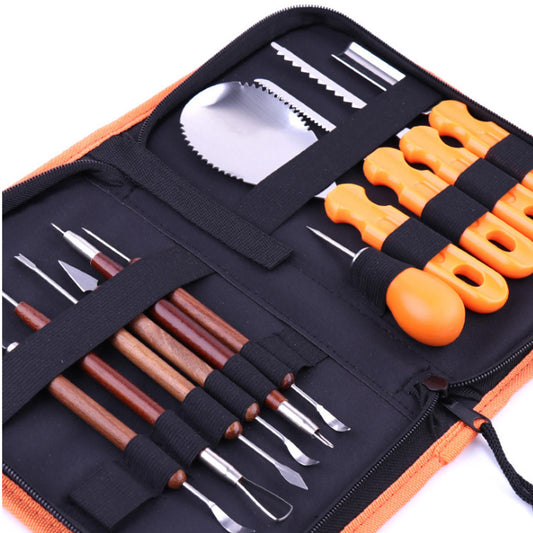 Pumpkin Carving Tool Set – 11 Pieces with Storage Bag, Includes Lamp and Wood Carving Tool