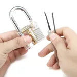 Transparent Practice Padlock with 15-Piece Lock Pick Set and Key Extractor Tool