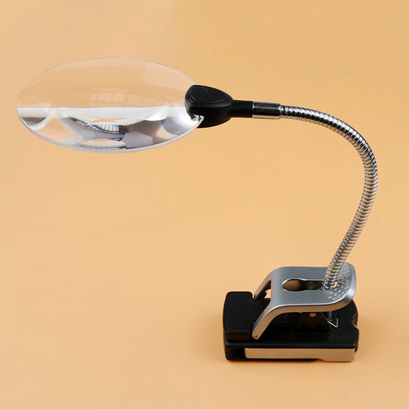 Wireless LED Desk Lamp with Clamp, 2.5X 8X Folding Magnifier