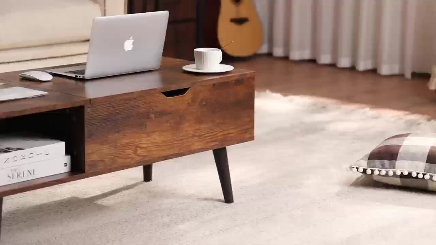 Vintage Lift-Top Coffee Table with Hidden Storage and Adjustable Shelf - Durable Wood, Ideal for Living Room