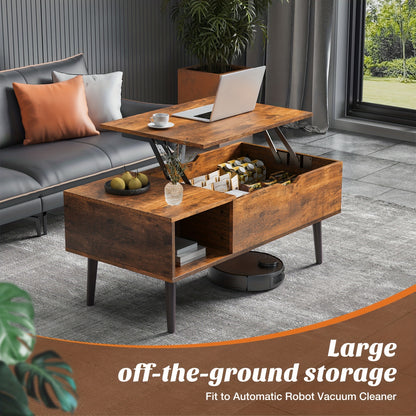 Vintage Lift-Top Coffee Table with Hidden Storage and Adjustable Shelf - Durable Wood, Ideal for Living Room