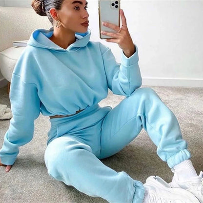 Winter Two Piece Sets Women Tracksuit Oversized Suit 2023 Autumn Trouser Suits Female Sweatshirt Solid Sports Hoodie Sportswear