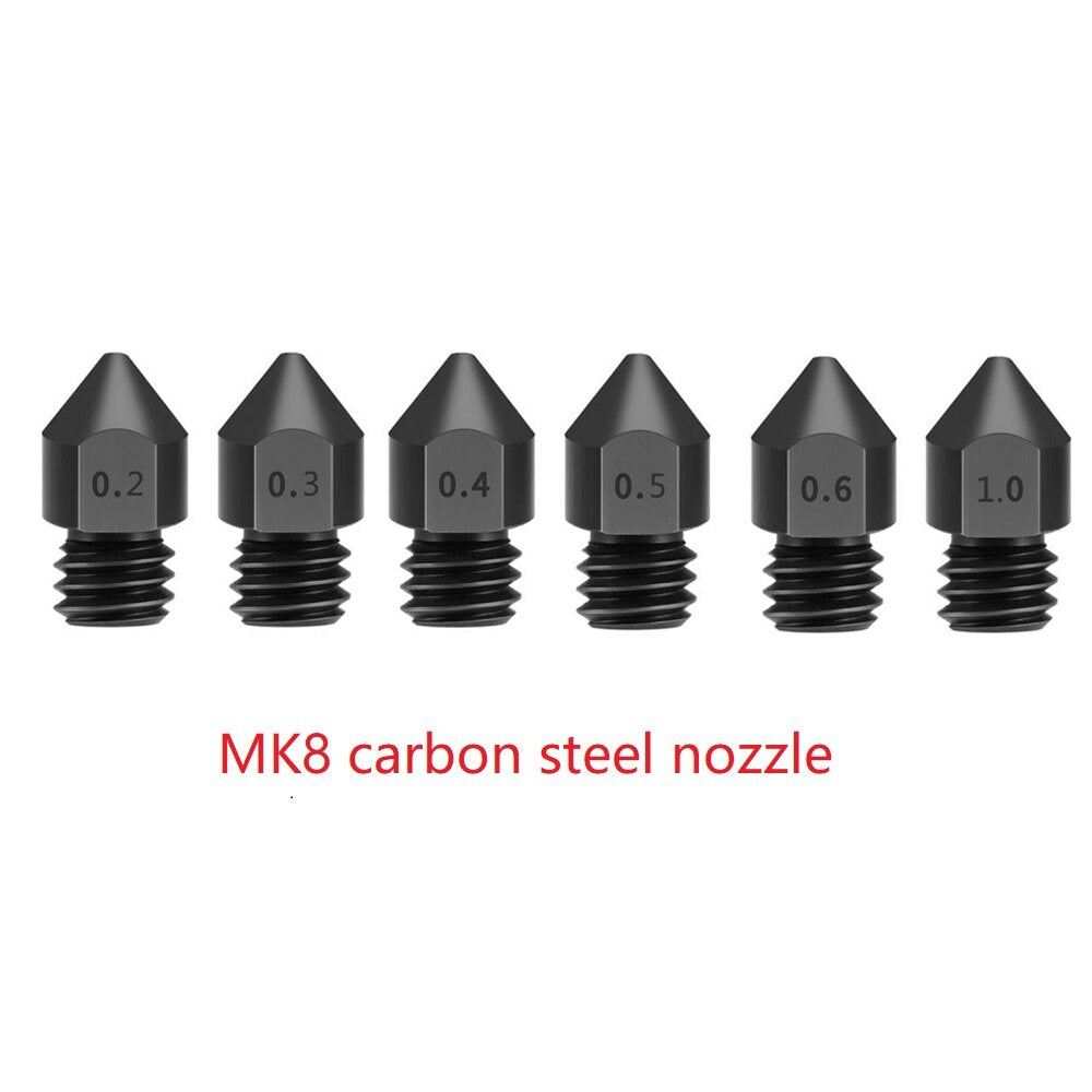 5-Piece Hardened Steel Nozzle Set for 3D Printers – Suitable for MK8, Ender 3, CR10 Models