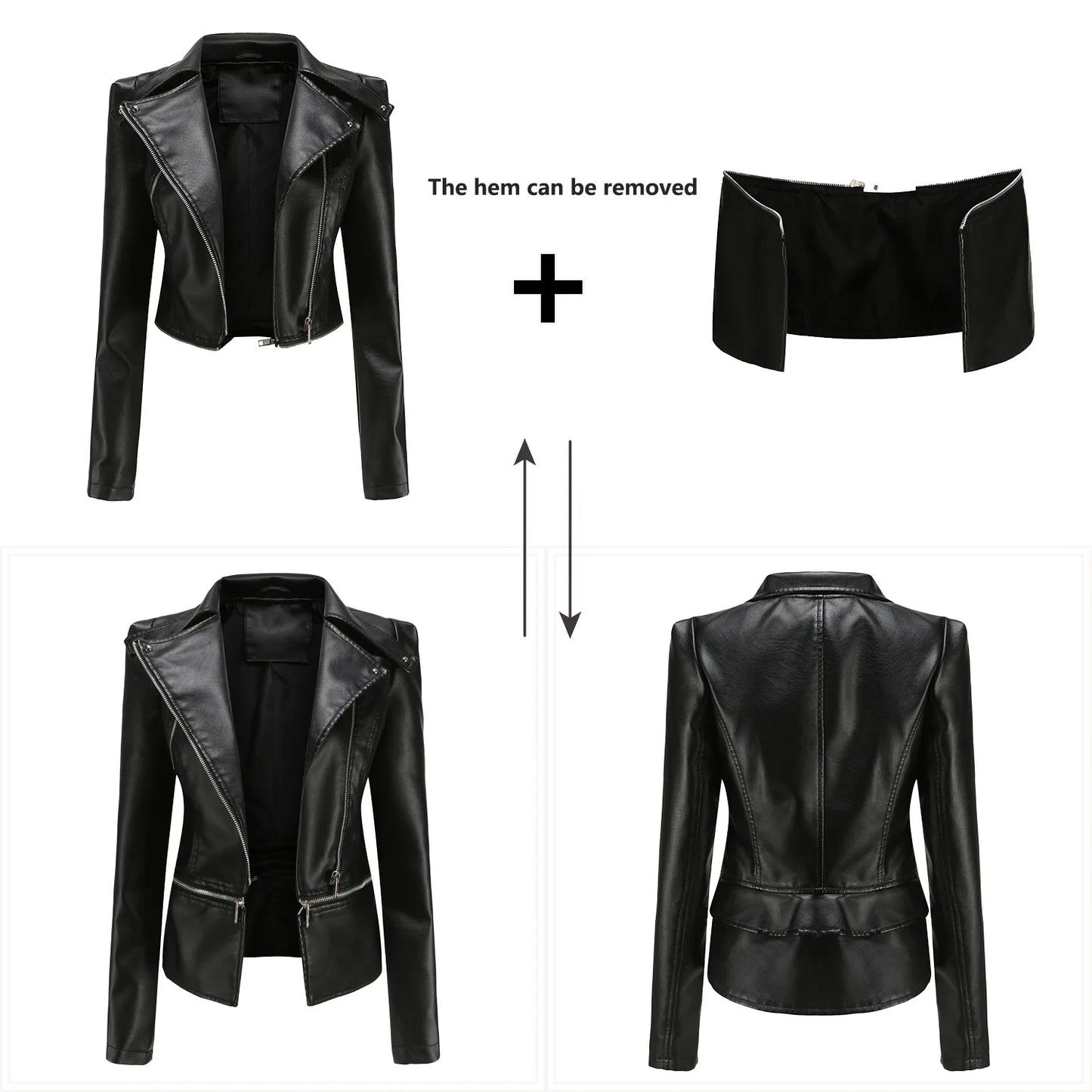 Spring Autumn Motorcycle Faux Leather Jacket Women Casual Leather Coat Female Long Sleeve Turn-down Collar Solid Outwear