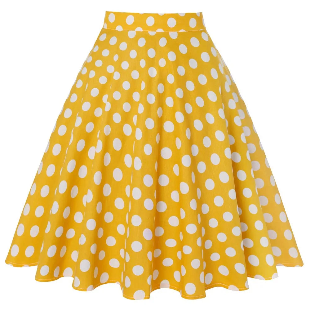 Polka Dot 50s Vintage Woman Tunic Skirt High Waist Pleated Midi Retro Clothing Summer Audrey Hepburn 50s Swing Holiday Skater