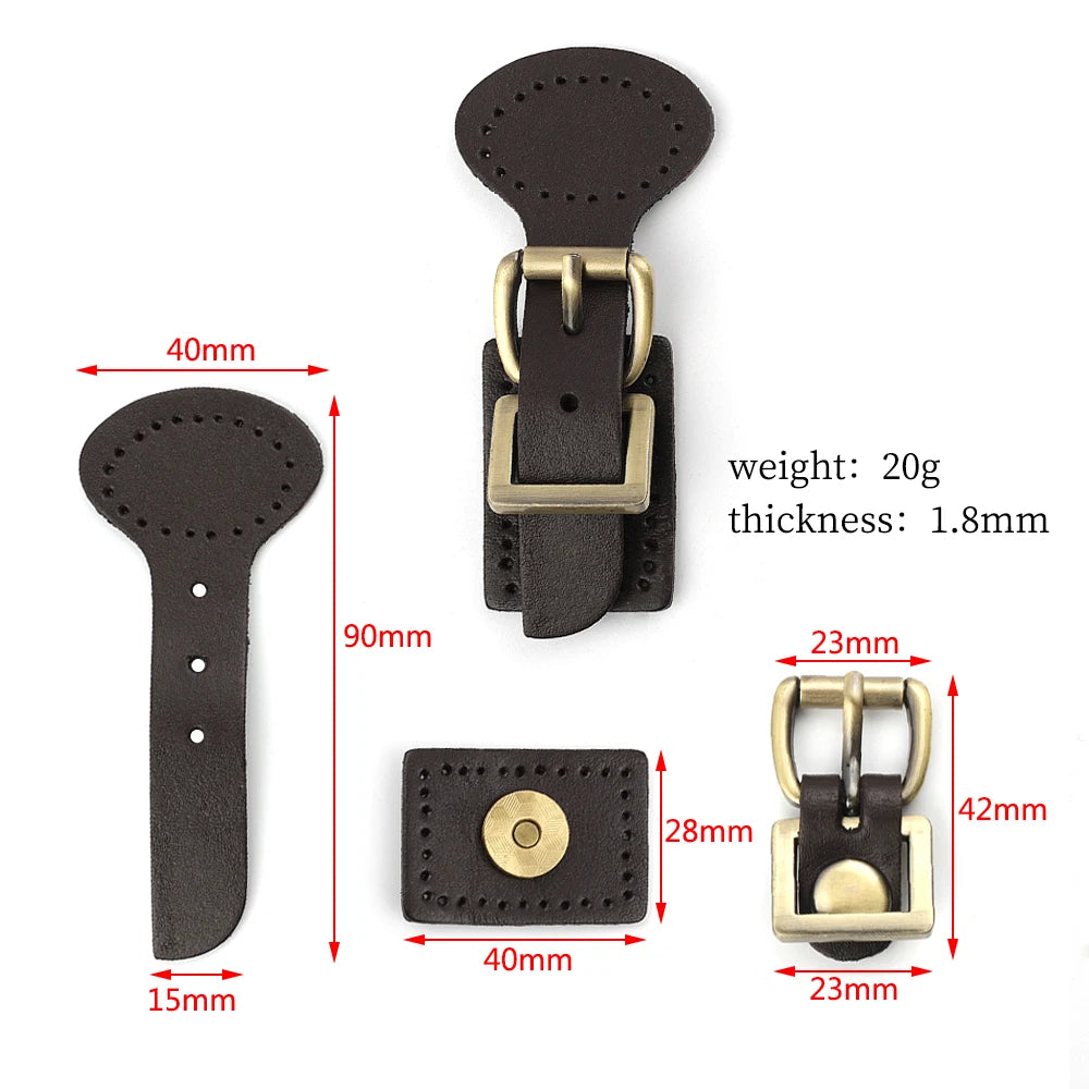 2pcs Leather black Handmade Buckle Mortise Lock Clasps Closure DIY Handbag Shoulder Bag Backpack Block Lock Handbag Accessorie