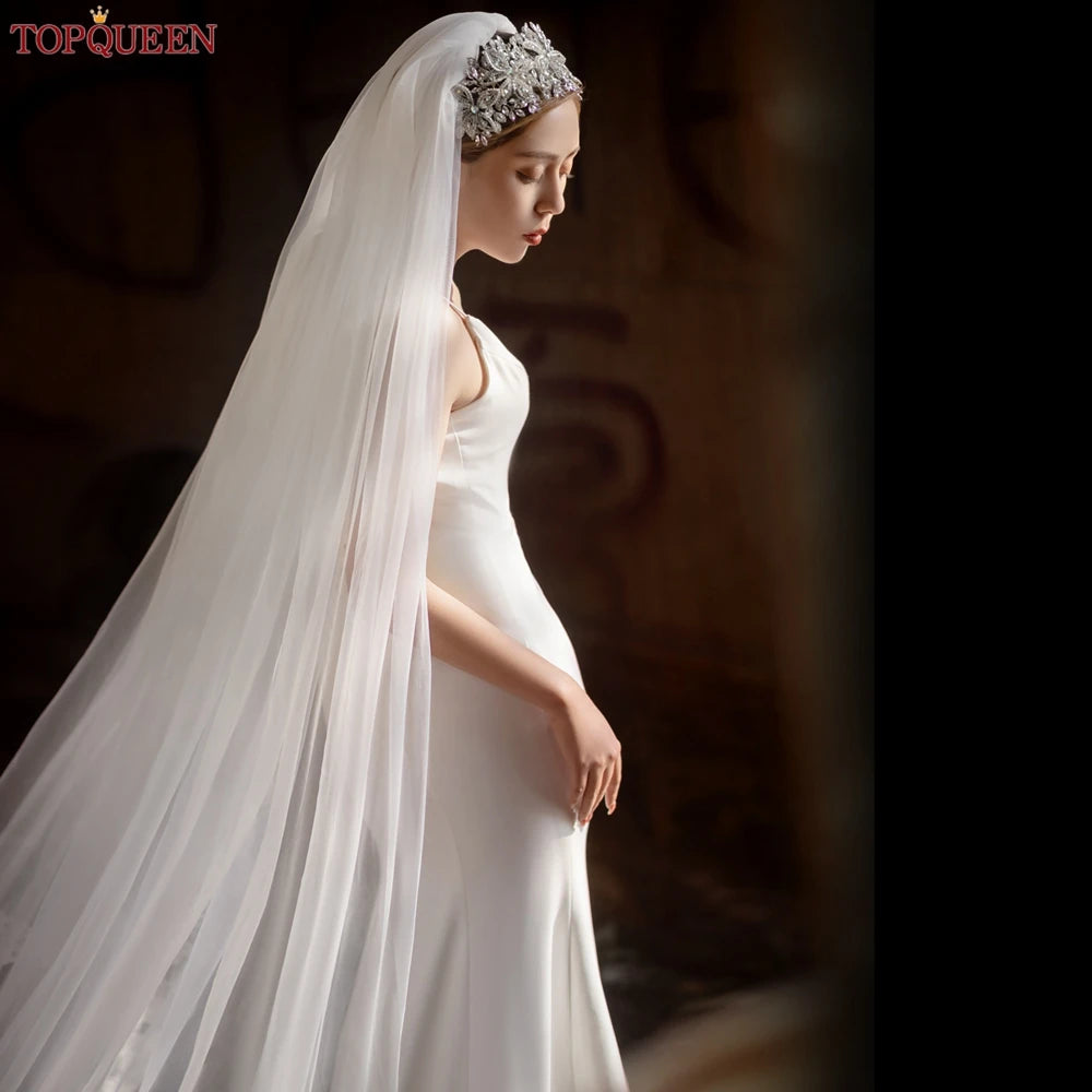 TOPQUEEN V30 Real Photos Long 3M Cathedral Bridal Veil  White Ivory Wedding Tulle With Hair Comb for Women Marriage Banquet