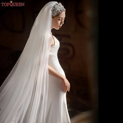 TOPQUEEN V30 Real Photos Long 3M Cathedral Bridal Veil  White Ivory Wedding Tulle With Hair Comb for Women Marriage Banquet