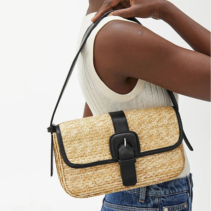 Fashion Straw Shoulder Bags Women Designer Rattan Handbags Luxury Wicker Woven Handmade Messenger Bag Summer Beach Small Purses