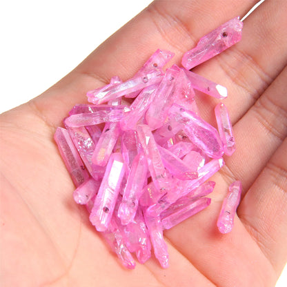 10-30 Pieces Natural Pink Quartz Point Beads 13-30 mm*3-8 mm Top Drilled Stick Plated Crystal Beads For DIY Graduated Pendant