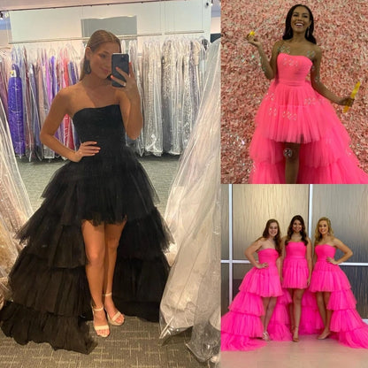 Hi-Lo Music Festival Party Dress 2021 High-Low Ballgown Cocktail Hoco Homecoming Mini Gown Ruffles Skirt Christmas Black Fuchsia