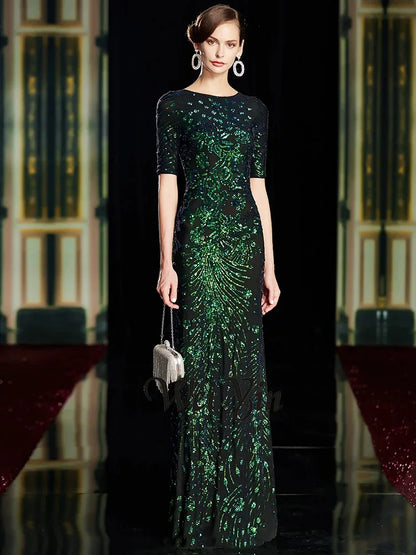 wei yin AE0478 Sparkle Sexy Mermaid Evening Dresses Long Sequined O-Neck Green Evening Gowns For Party Vestidos Largos Fiesta