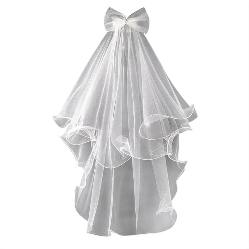 Wedding Veil with Comb for Kids Wedding Hair Accessories for Girls 2 Tier Bow Embellishment Props for Photo Taking