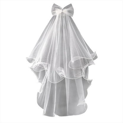 Wedding Veil with Comb for Kids Wedding Hair Accessories for Girls 2 Tier Bow Embellishment Props for Photo Taking