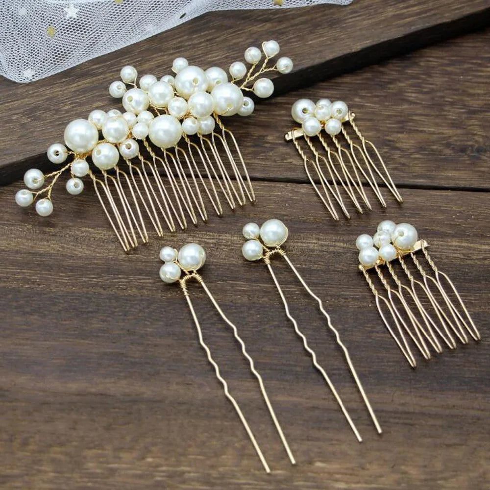 5 PCSt Simulated Pearl Hair Pins Clips and Comb For Women Flowers Hair Combs Wedding Bridal Party Hair Jewelry For Gift  Women