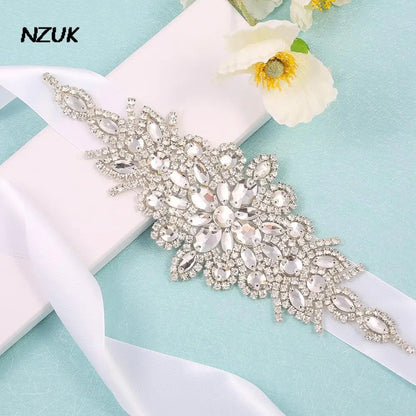 NZUK Rhinestone Bridal Belt Elegant Wedding Dress Belt with Stones Silver Crystal Bridal Sash for Women Dresses