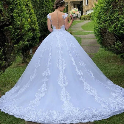 Vestido De Noiva 2024 Summer New Wedding Dress V-neck Luxury Lace Wedding Gown With Train Classic Ball Gown Plus Size