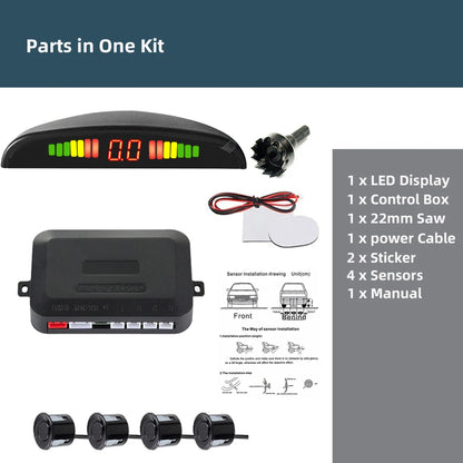 Car LED Parking Sensor Kit 4 Sensors 22mm Backlight Display Reverse Backup Radar Monitor System 12V 8 Colors