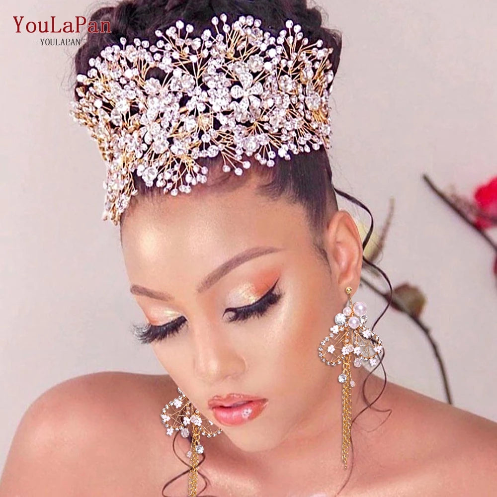 YouLaPan HP240 Golden Bride Hair Accessories Crystal Headband Woman Wedding Hair Jewelry Rhinestone Bridal Tiara and Headdress