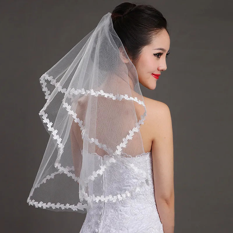 Short Simple Small Leaf Lace Wedding Veil White Ivory One Layer Bridal Veil Cheap Wedding Veil свадьба аксессуары