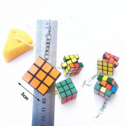 Donarsei Funny Resin 3D Magic Cube Drop Earrings For Women Colorful Geometric Speed Cube Dangle Earrings Novelty Jewelry