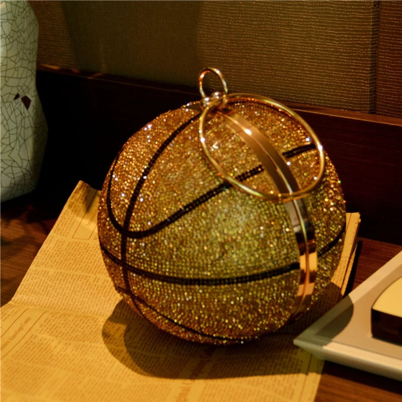 Women Glitter Basketball Prom Handbag Ladies Wedding Party Evening Clutch Banquet Purse Shoulder Bag