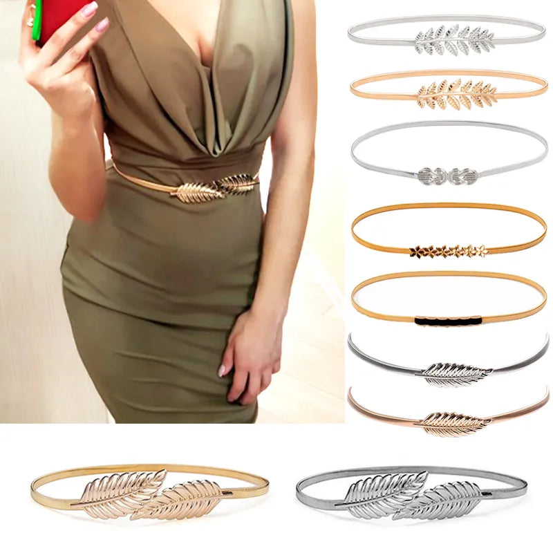 Flower Leaf Shape Belts For Women Wedding Designer Elastic Girl Stretch Skinny Waist Belt Cummerbunds Metal Female Belt ceinture