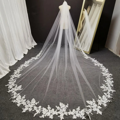 Long Lace Wedding Veil 3 Meters Long White Ivory Cathedral Bridal Veil with Comb Wedding Accessories Bride Headpieces