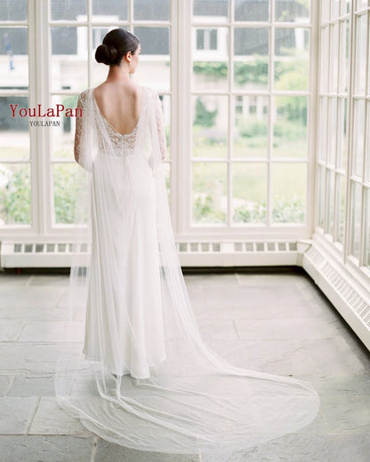 YouLaPan G41 Bridal Shawl Simple Lady's Custom Chiffon Floor 3M Evening Cape Simplicity  Bride Wedding Coat for Marriage DIY