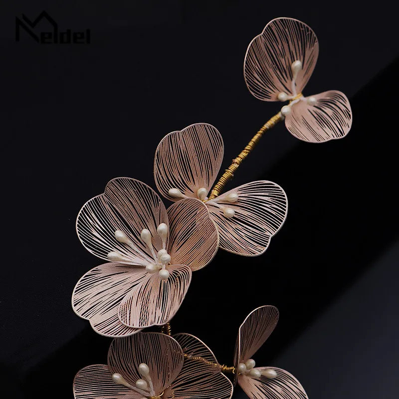 Meldel Woman jewelry hair accessories copper wire petal hair band bride headdress pearl handmade hair band dress headdress