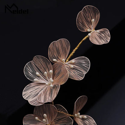 Meldel Woman jewelry hair accessories copper wire petal hair band bride headdress pearl handmade hair band dress headdress