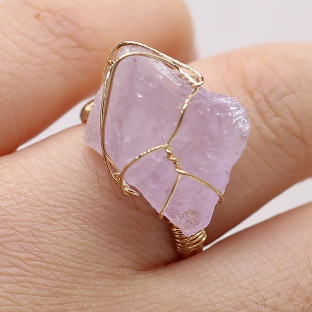 Natural Druzy Stone Open Rings Golden Winding Irregular Agates Finger Rings for Women Party Wedding Jewelry Wholesale 15-22mm