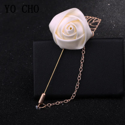 YO CHO Groom Boutonniere Corsage Pins Wedding Silk Flower Groomsman Boutonnieres Buttonhole Wedding Flowers Marriage Accessories