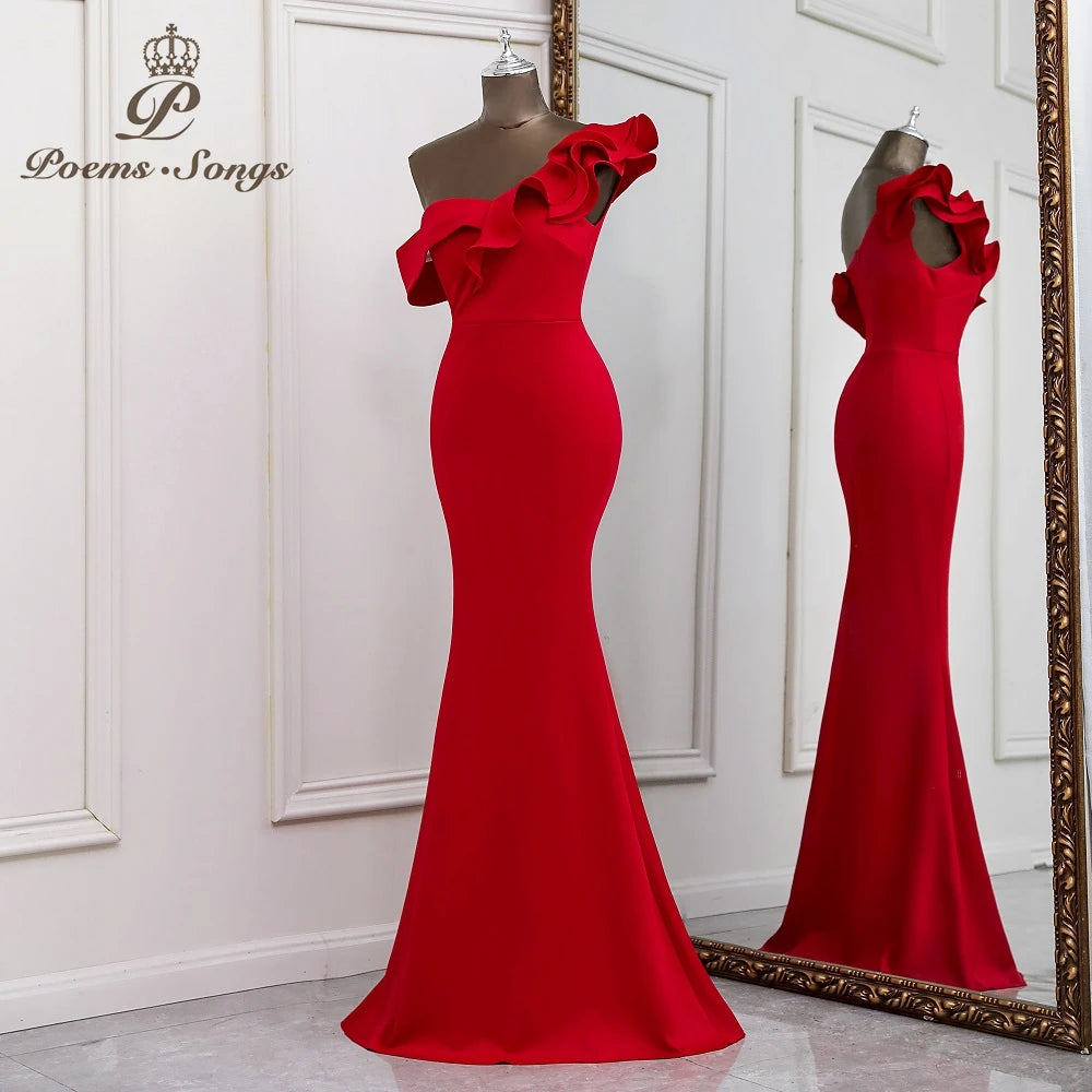 Sexy one shoulder red evening dress vestido de festa evening gowns elegant formal party dresses women evening prom dresses