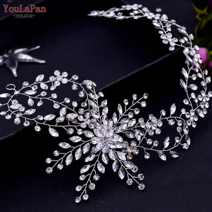 YouLaPan HP295 Flower Headwear Wedding Headband for Bride Crystal Pearls Women Tiara Bridal Headpieces Hair Jewelry Accessories