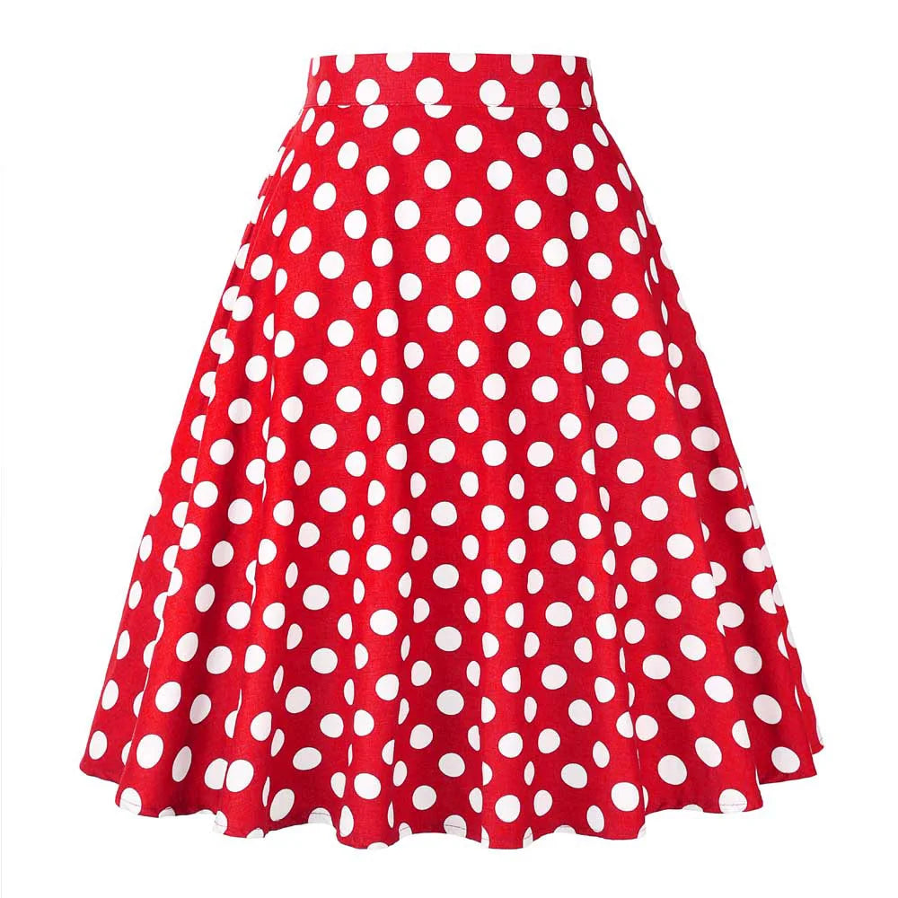 Polka Dot 50s Vintage Woman Tunic Skirt High Waist Pleated Midi Retro Clothing Summer Audrey Hepburn 50s Swing Holiday Skater