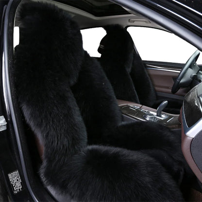 KAWOSEN Universal Wool Seat Covers for Cars for Women Black Natural Sheepskin Plush Car Seat Cover Winter Warm  Car Decoration