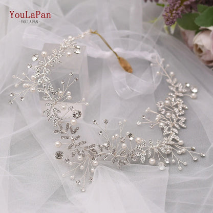 TOPQUEEN Wedding Hair Ornaments for Women Tiaras Bridal Rhinestone Headband Alloy Leaves Wedding Headpieces Headwear HP233