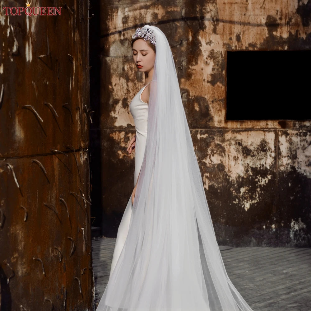 TOPQUEEN V30 Real Photos Long 3M Cathedral Bridal Veil  White Ivory Wedding Tulle With Hair Comb for Women Marriage Banquet