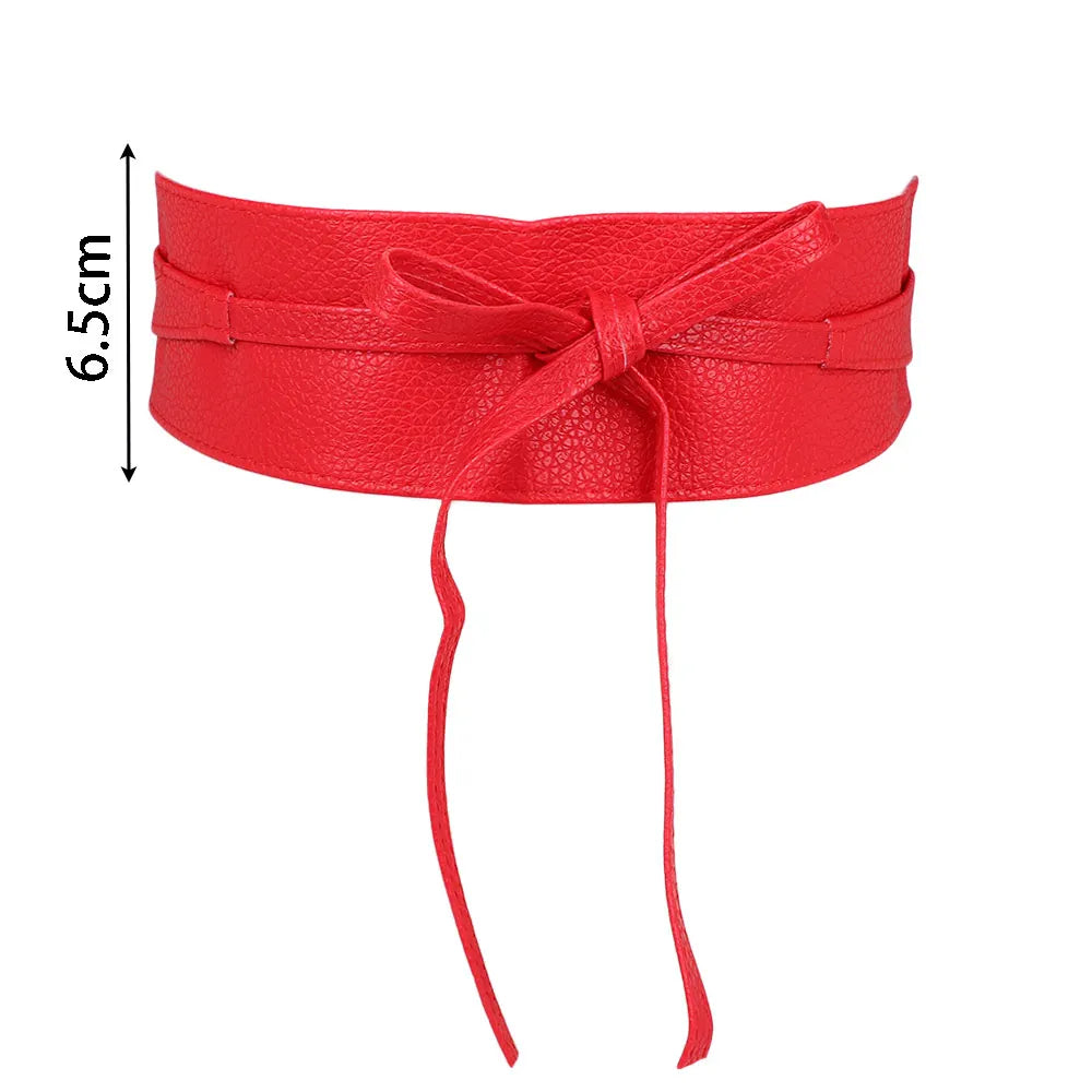 Female Belt Soft Leather Wide Self Bow Knot Tie Wrap Around Waist Band Dress Belt 9 Colors