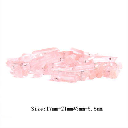 10-30 Pieces Natural Pink Quartz Point Beads 13-30 mm*3-8 mm Top Drilled Stick Plated Crystal Beads For DIY Graduated Pendant