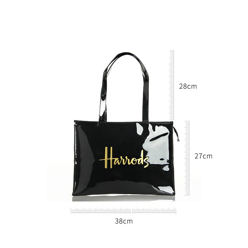 Cute Cartton Pattern PVC Shopper Tote Bag for Women Large Capacity Waterproof Fashion Handbag and Purse