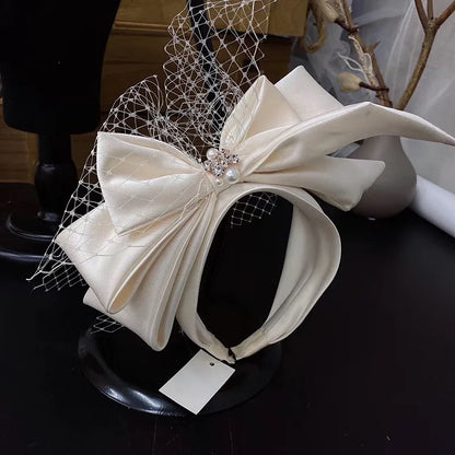 Vintage Champagne Mesh Bow Headband Bridal Headdress wedding hair Accessories