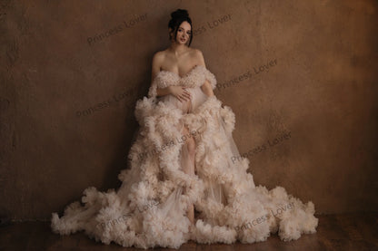 Maternity Dresses for Women Photography Props Bridal Robe платье для беременных Tulle Ruffles Wrap Fluffy Baby Shower Gown